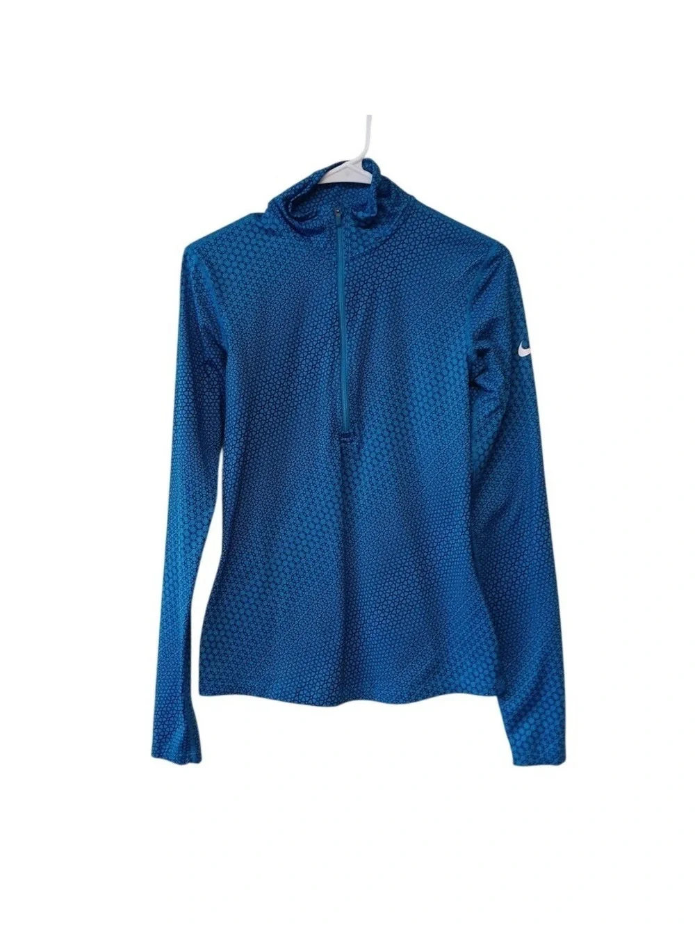 Nike Pro Men's Blue Geometric 1/4 Zip Dri-FIT Training Long Sleeve Top Size S